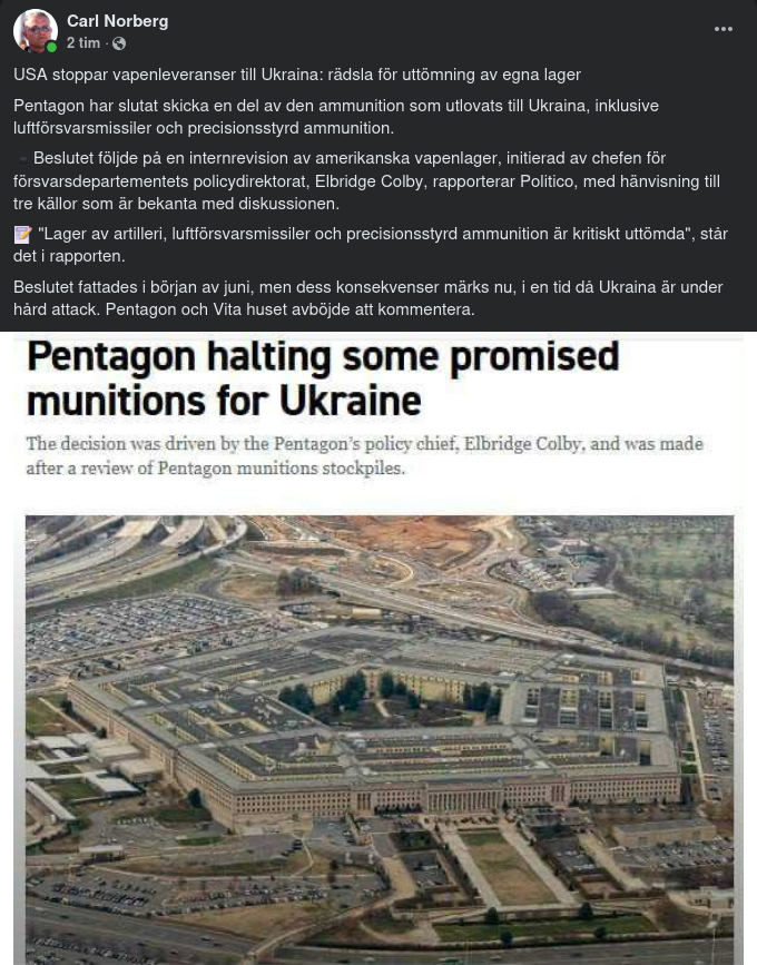 Pentagon Stoppar Vapenleveranser Till Ukraina