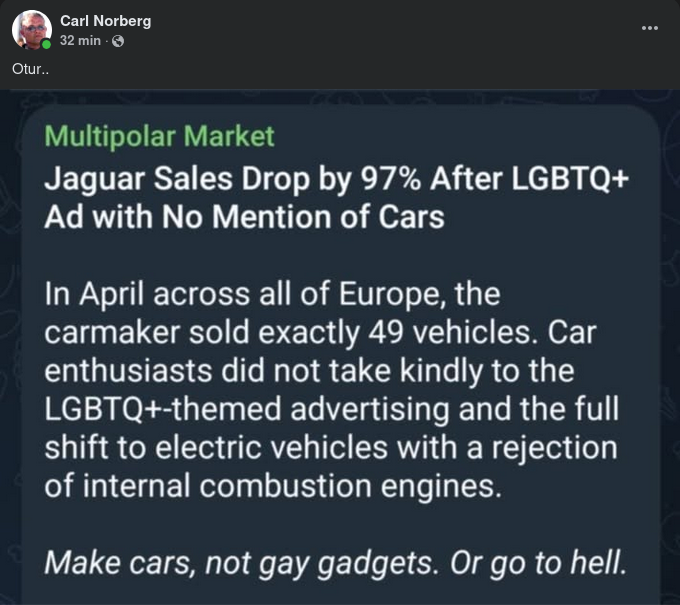 97% Försäljningsminskning För Jaguar Efter LGBTQ+reklam