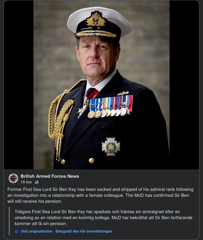 Sparkad & Degraderad Från Engelska Flottan Med Bibehållen Pension