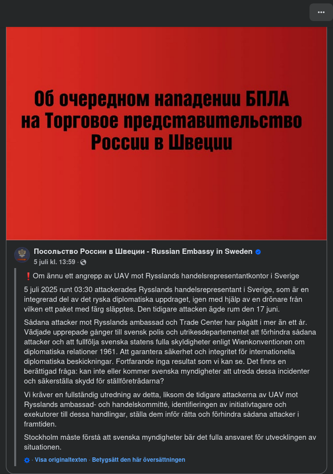 Fortsatta Angrepp Mot Ryssland I Sverige