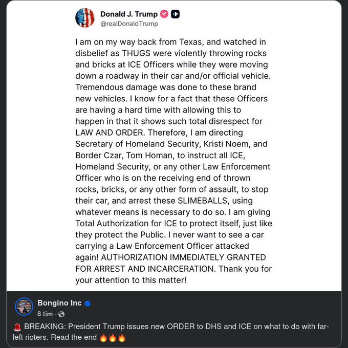 Trump Auktoriserar Självförsvar För ICE