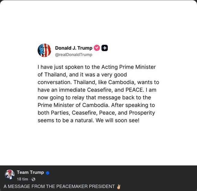 Trump Medlar Mellan Thailand & Kambodja
