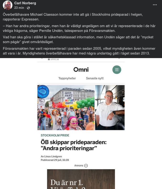 ÖB Prioriterar Annat Än Helgens Prideparad