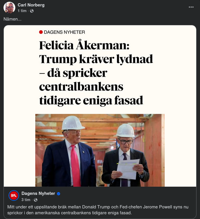 Sprucken Centralbanksfasad Under Trump I DN