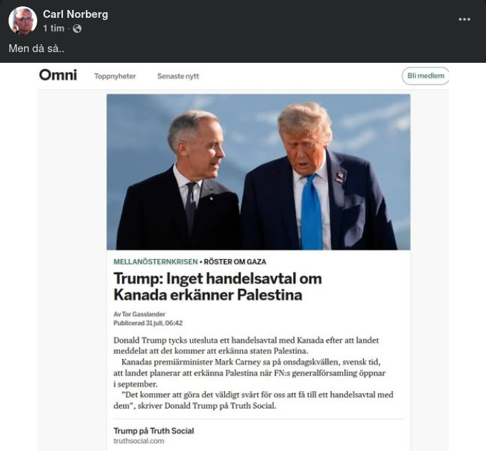 Inget Handelsavtal Om Kanada Erkänner Palestina