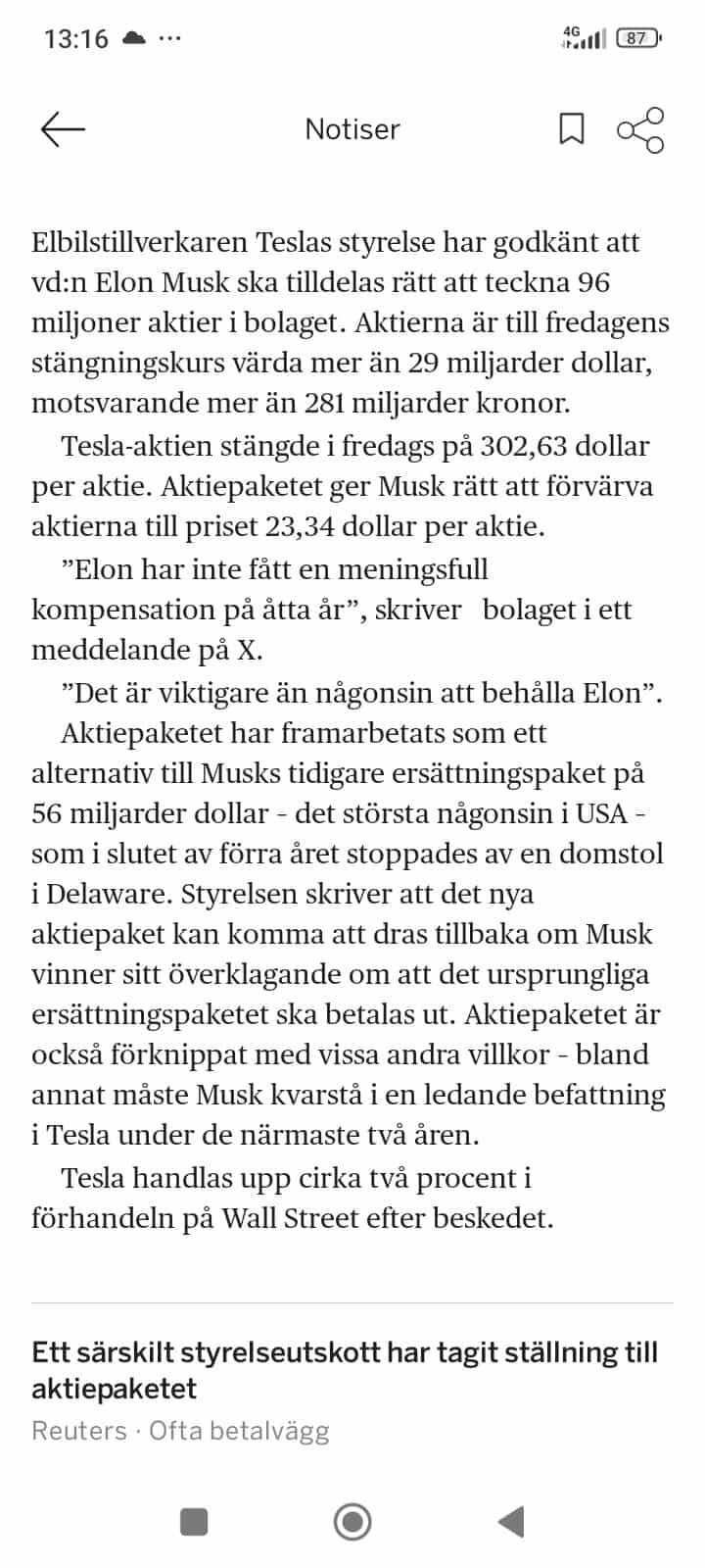Styrelsegodkänd Musk-Ersättning