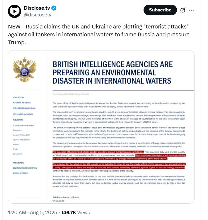 Ryskt Påstående Om UK/Ukraina Terrorplaner