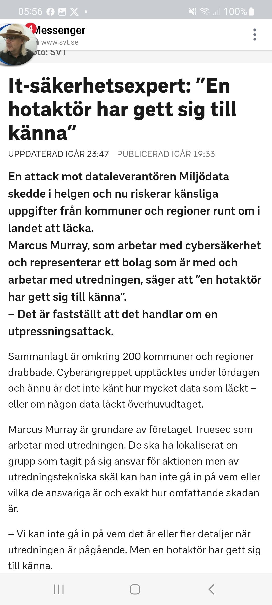 Tillkännagiven Hotaktör Efter Cyberattack