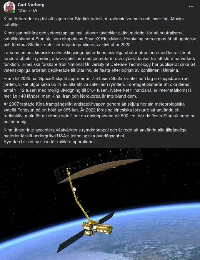Starlinksatellitnedskjutningsförberedande Kina