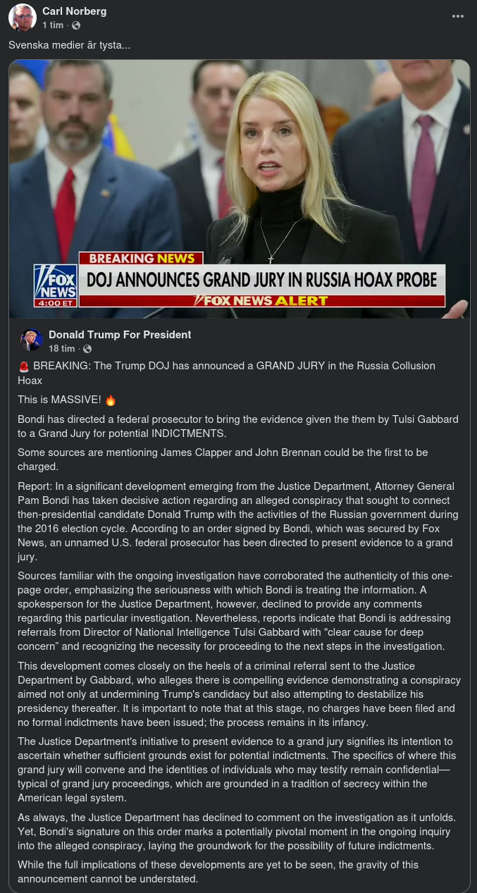 DoJ Kungör Under Svensk Medietystnad