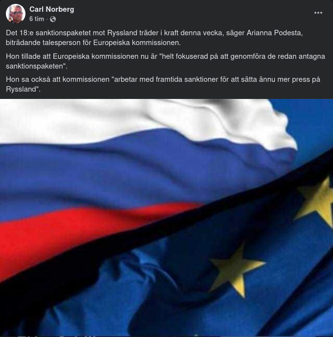 18:e Sanktionspaketet Mot Ryssland I Kraft I Veckan