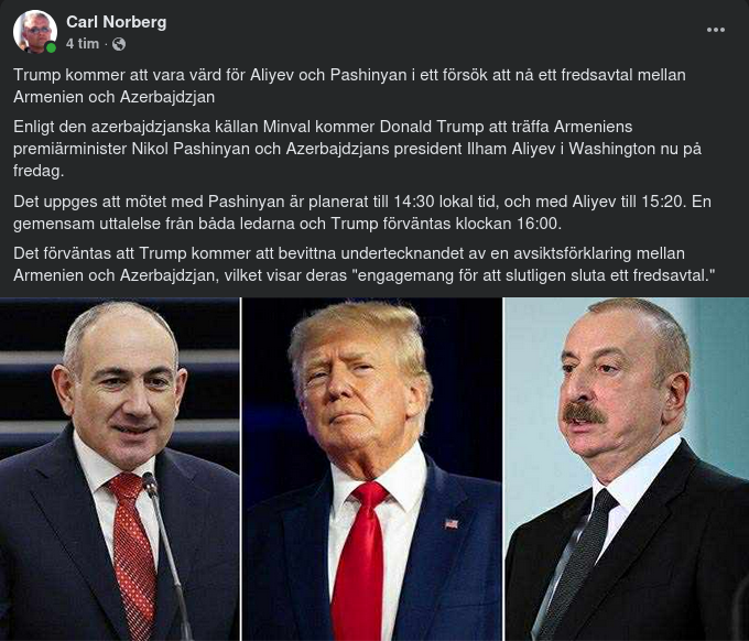 Trump Mötesvärd För Azerbajdzjan & Armenien I Washington