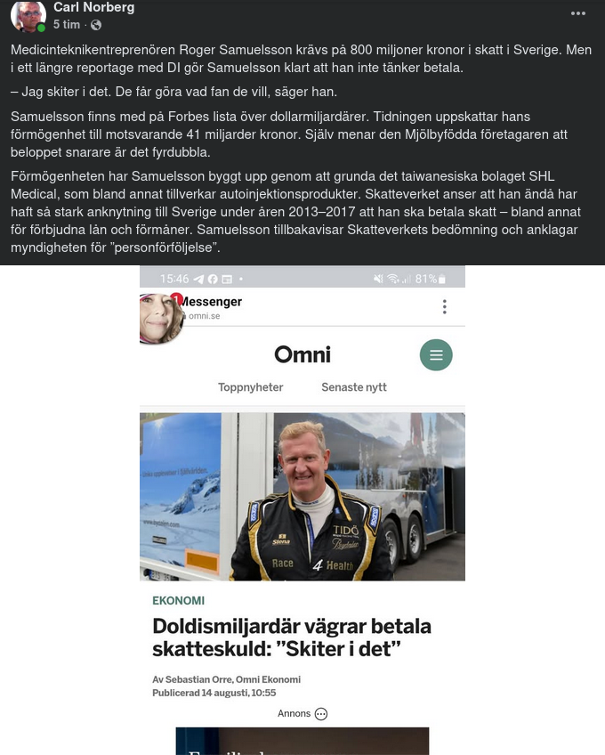 Miljardär Samuelsson Skiter I Skatteverket