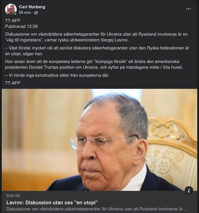 Lavrov Om Västutopi I SvD Via TT