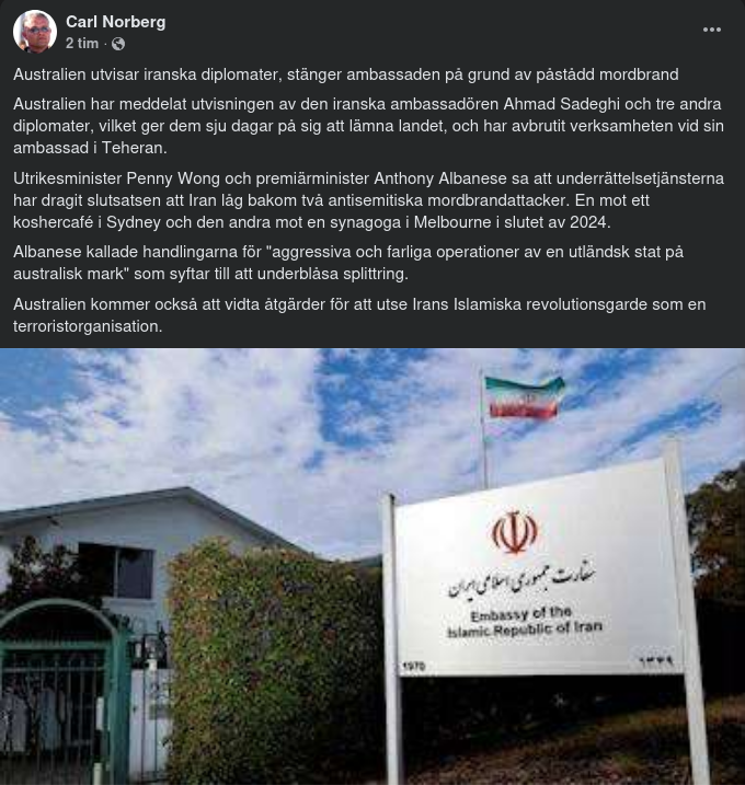 Australien Utvisar Iranska Diplomater & Stänger Ambassaden I Teheran