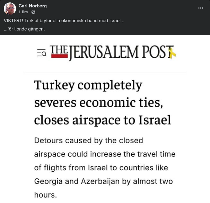 Turkiet Bryter Ekonomiska Band Med Israel