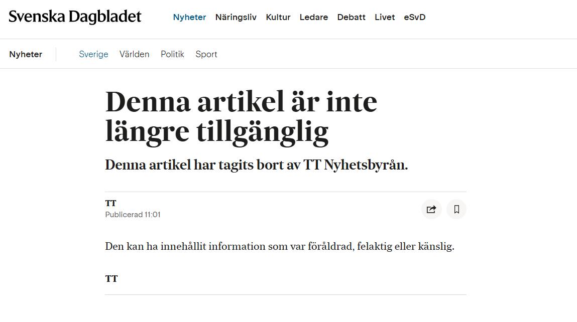 Borttagen TT-Artikel I SvD
