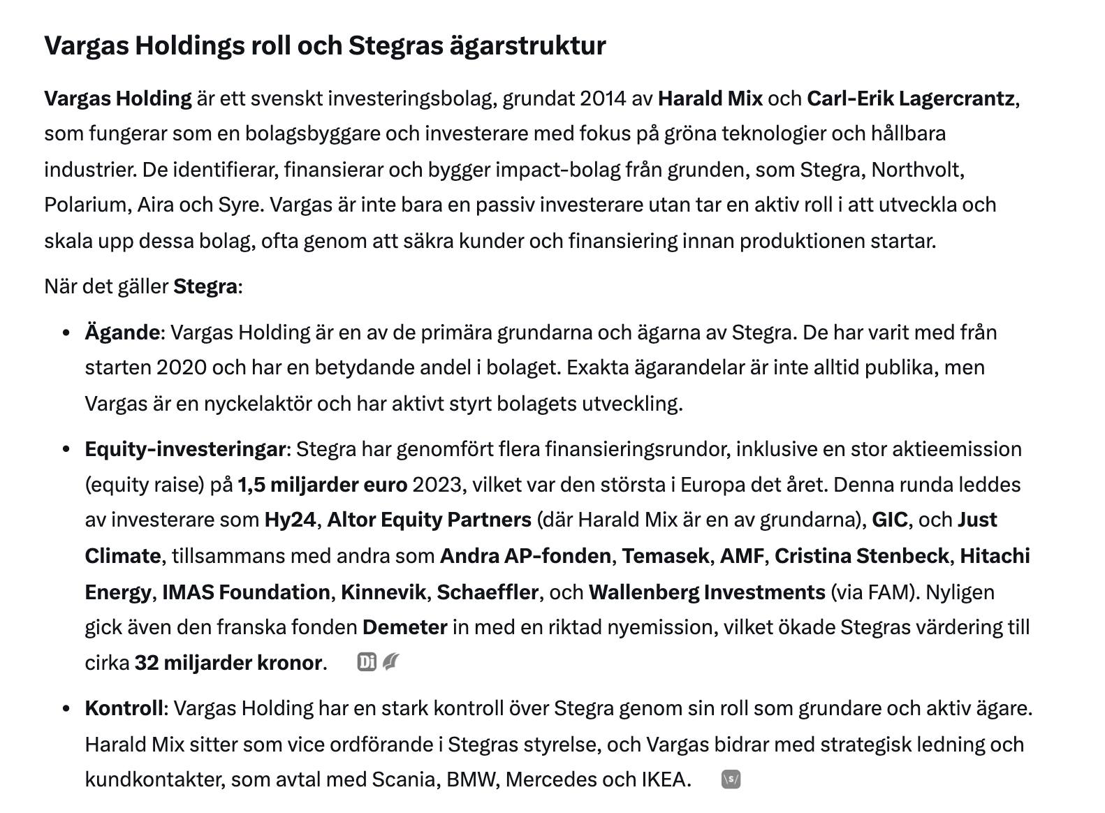 Ägarstruktur För Vargas Holding & Stegra