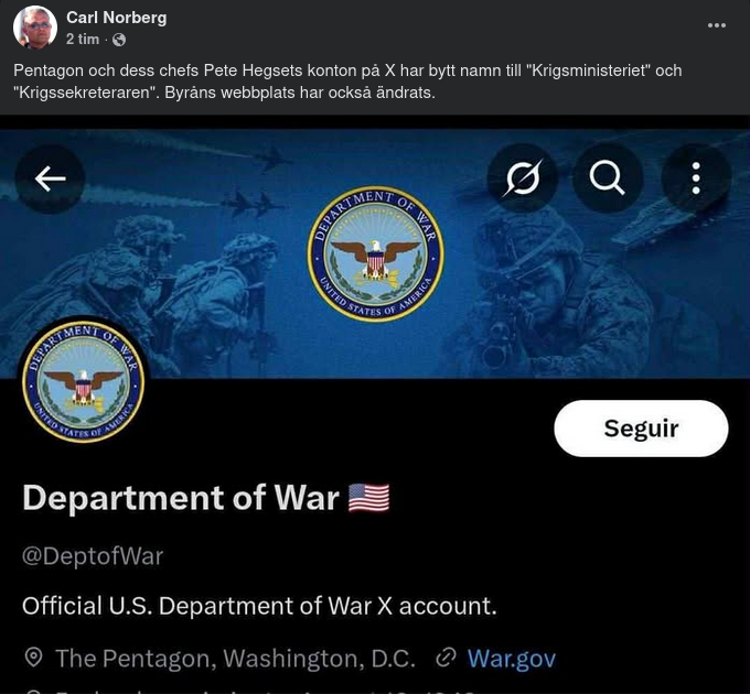 Från Försvarsdepartement Till Krigsdepartement & Krigssekreterare