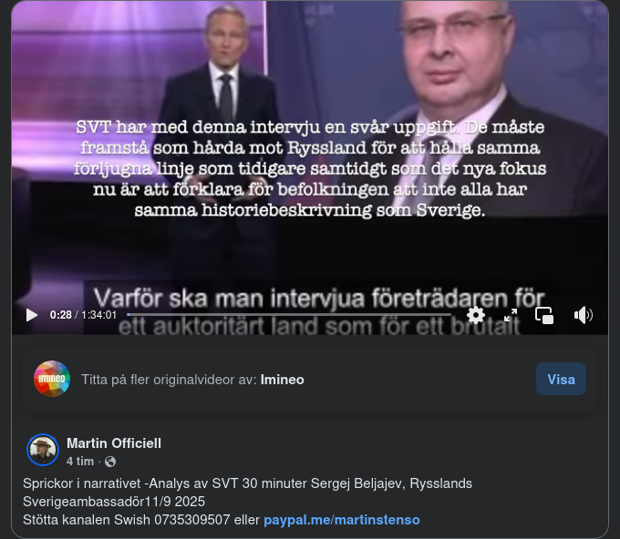 Stensö tittar På SVT-Intervju Med Rysslands Ambassadör