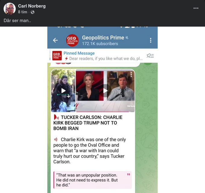 Kirk Bad Trump Att Inte Bomba Iran