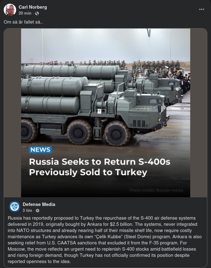 Ryskt Återköp Av Turkiska S-400?