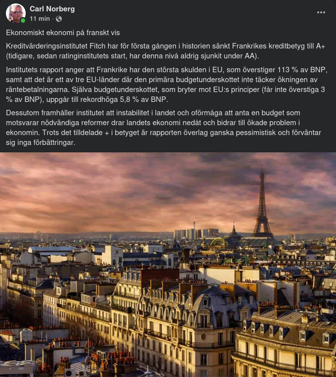 Fransk Kreditvärdighet Nedgraderad Av Fitch