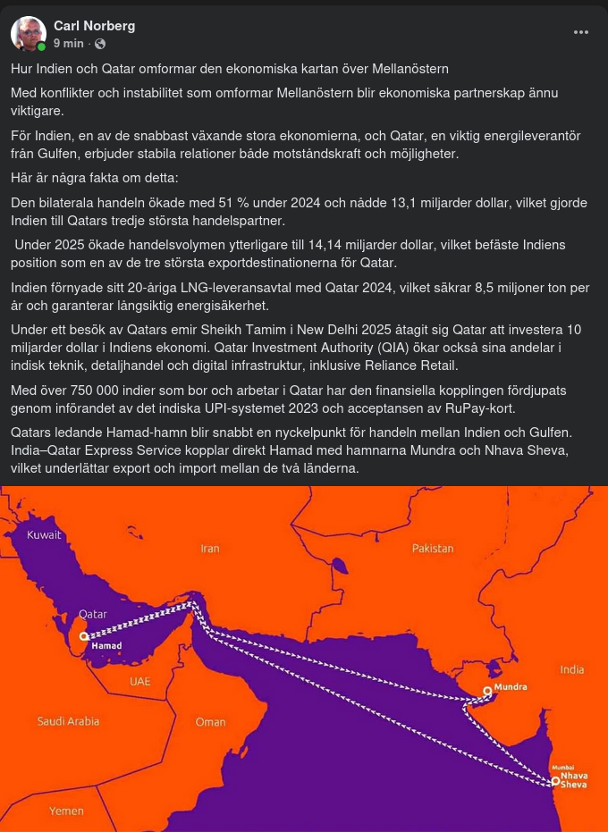 Indien, Qatar & Mellanösterns Ekonomiska Karta