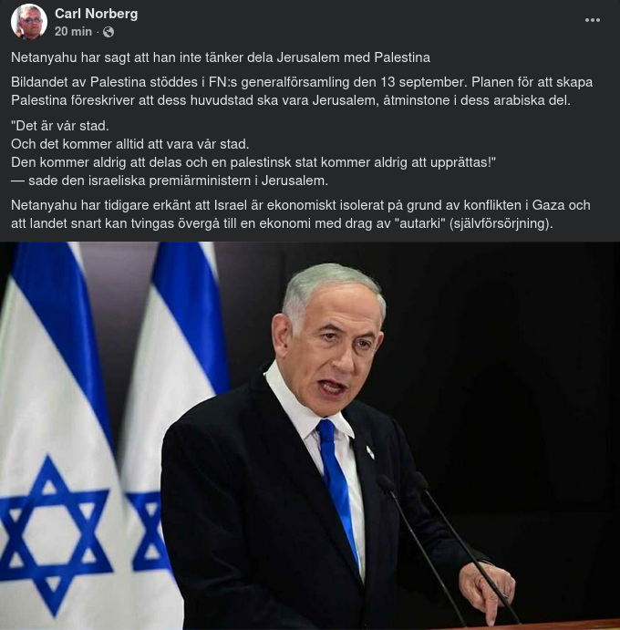 Bibi Tänker Inte Dela Jerusalem Med Palestina