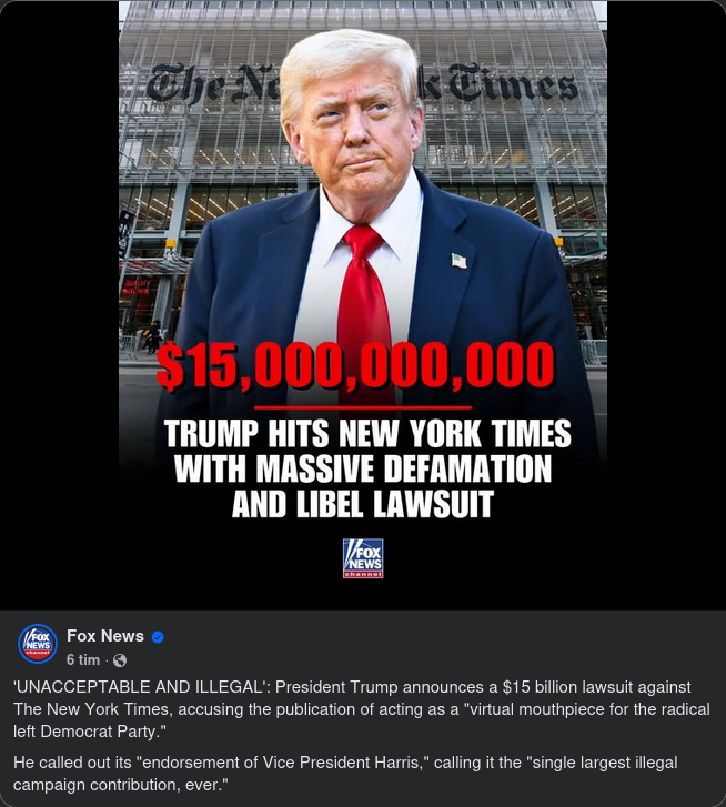 Trump Stämmer NYT På 15 Miljarder Dollar