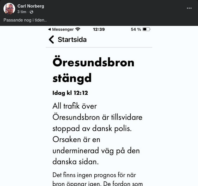 Vattenstängd Öresundsbro