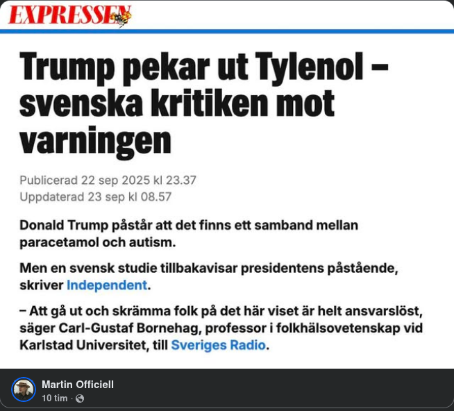 Svensk Kritik Mot Trump & RFK Jr. Om Paracetamol & Autism