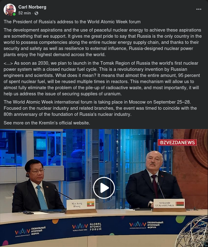 Putin På World Atomic Week Forum