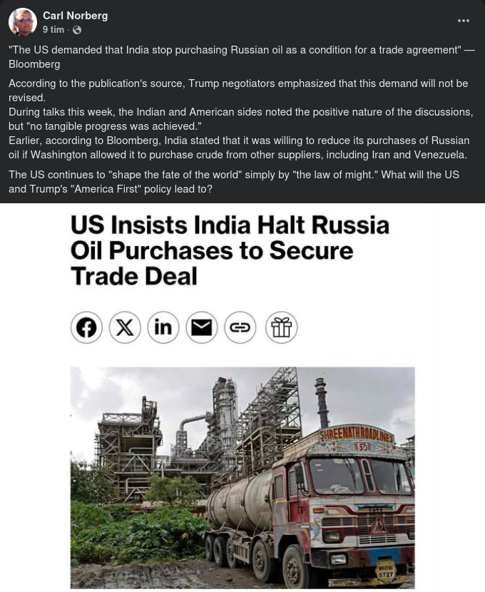 USA, Indien & Rysk Olja