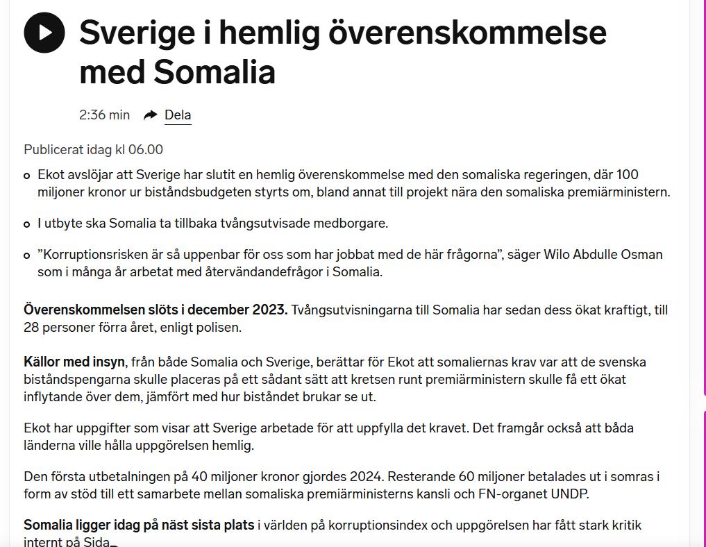 Hemligt Mellan Sverige & Somalia