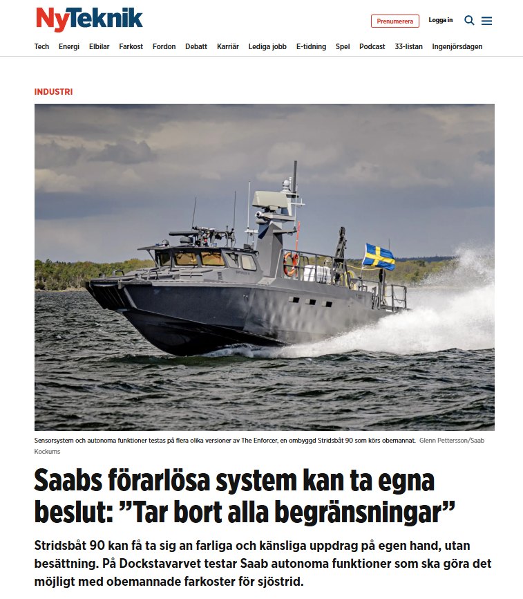 SAAB Testar Autonomt Krigande Sjöstridsfarkoster