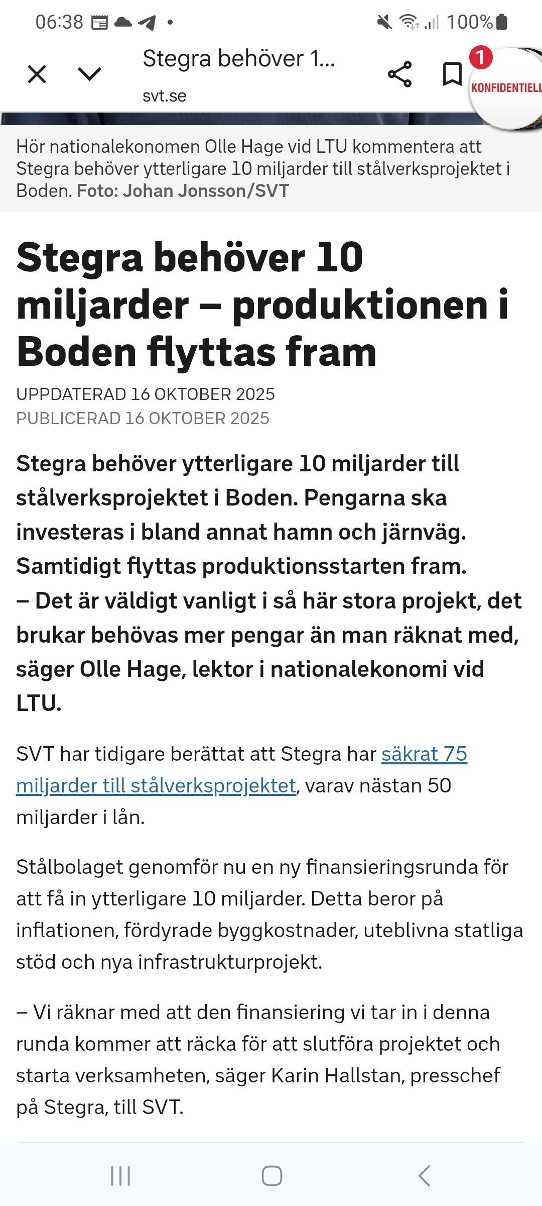 Stegra Behöver 10 Miljarder Till