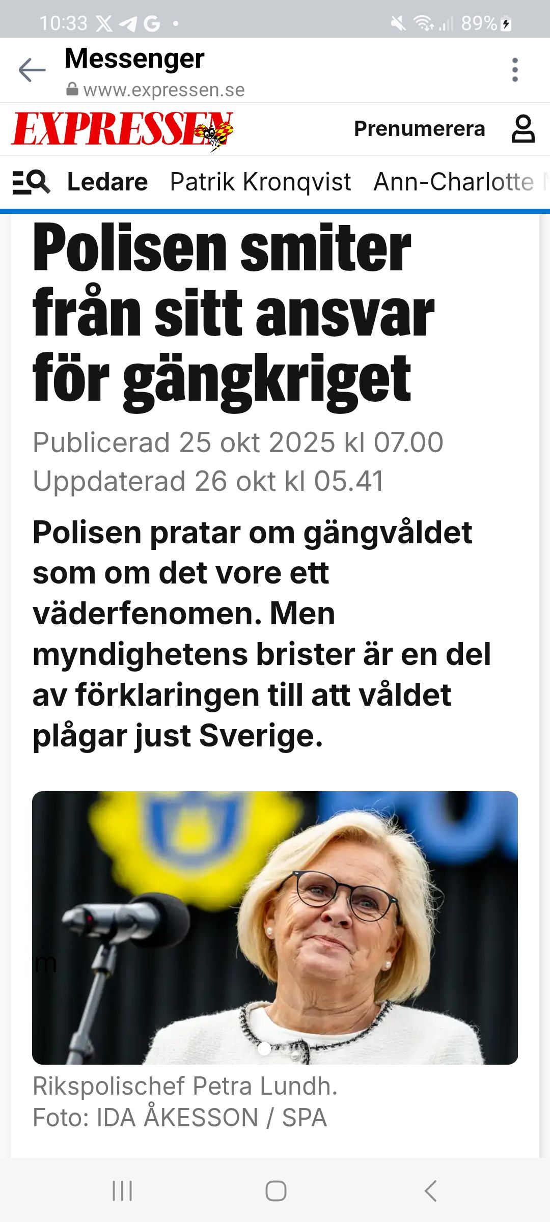 Gängkriminalitetsansvarssmitande Polis