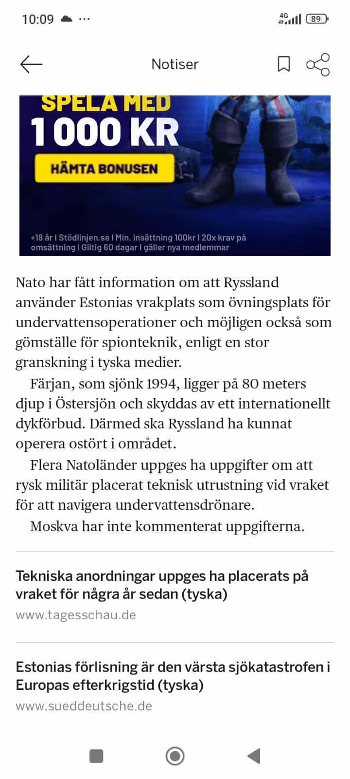 Nato Informerat Om Rysk Användning Av Estonias Vrakplats Som Undervattensoperationsövningsplats..