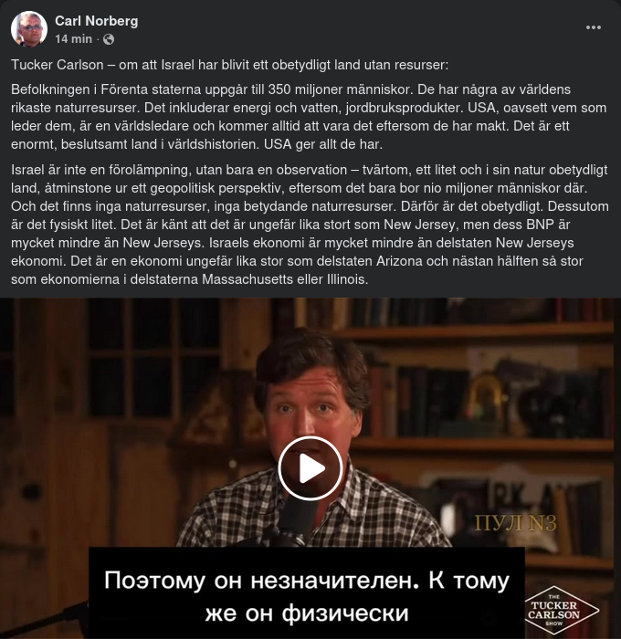 Tucker Om Israels Resurser & Ekonomiska Storlek