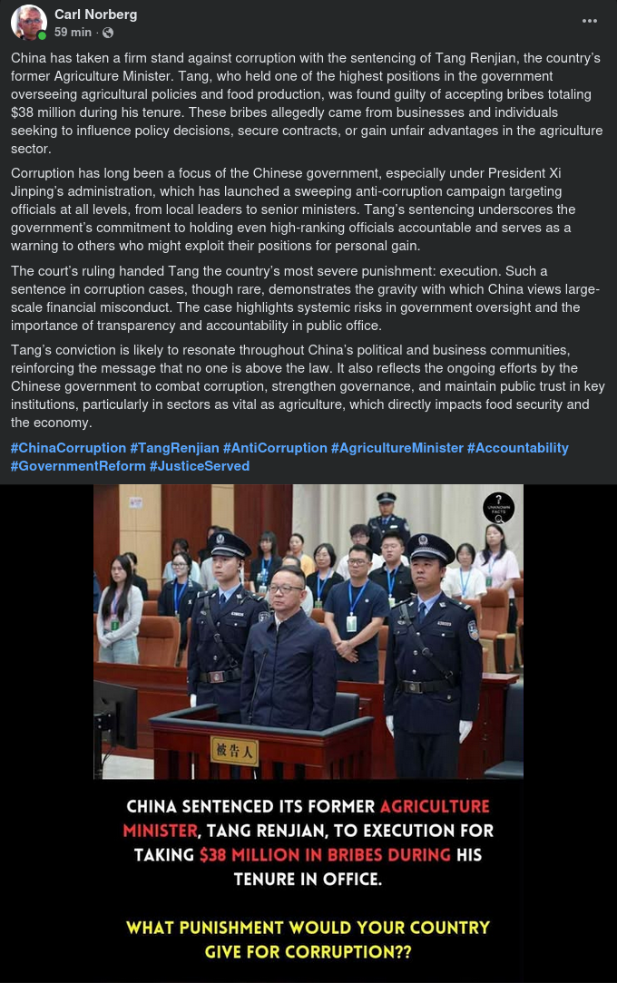 Kinas Tidigare Jordbruksminister Dömd Till Döden För Korruption