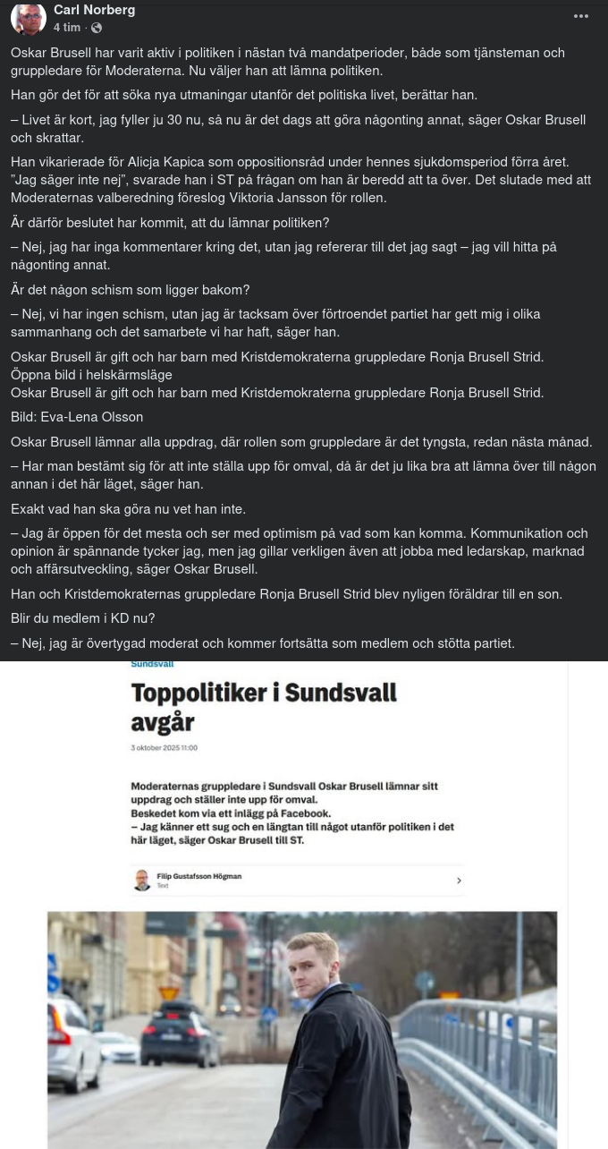 Moderat Toppolitiker I Sundsvall Lämnar