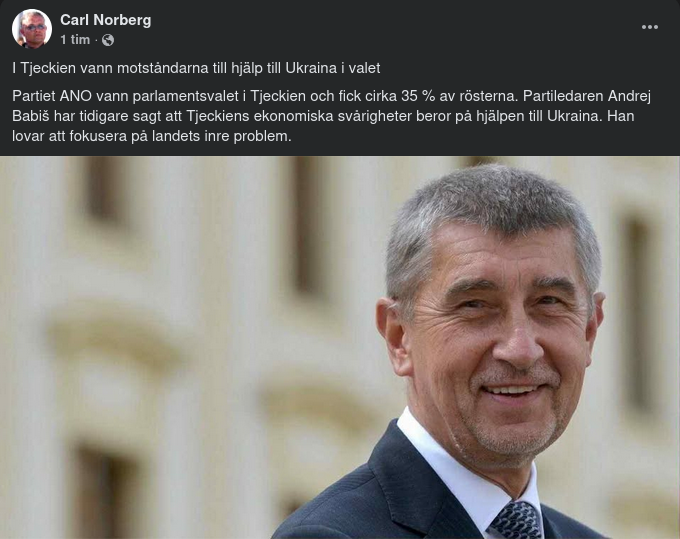 Tjeckisk Parlamentsvalsvinnare Motståndare Till Ukrainahjälp