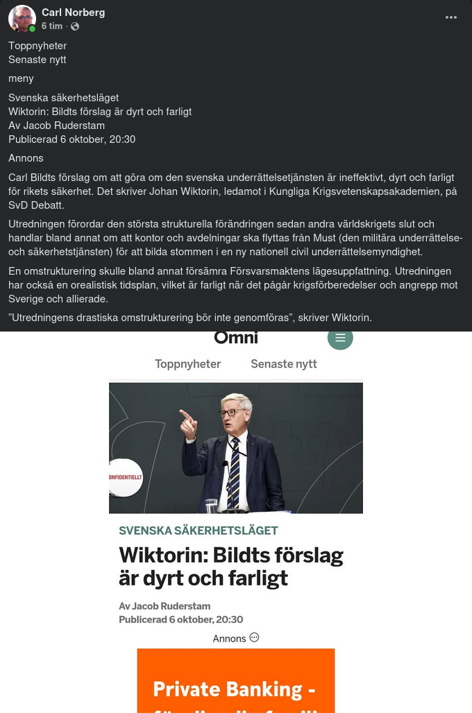 Wiktorin Om Bildts Underrättelsetjänstsreformeringsförslag: Ineffektivt, Dyrt & Farligt