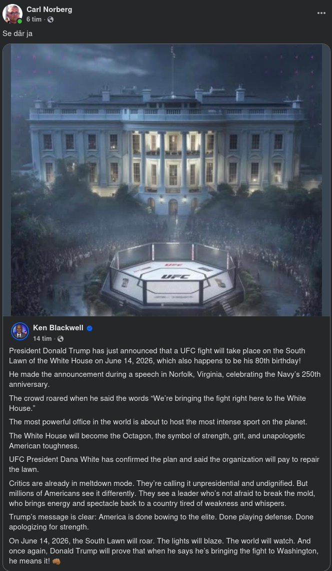 UFC-Fight På Vita Husets Gräsmatta 14 Juni 2026