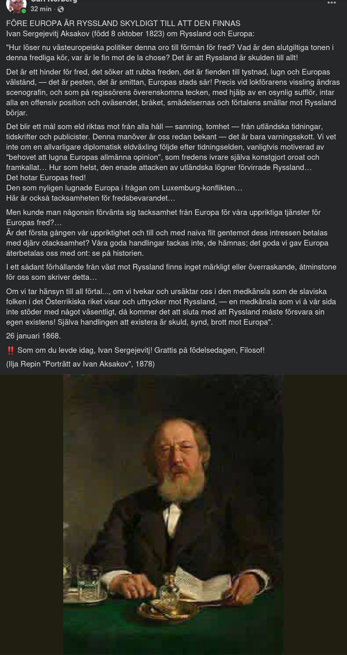 Ivan Sergejevitj Aksakov 26 Januari 1868 Om Ryssland & Europa