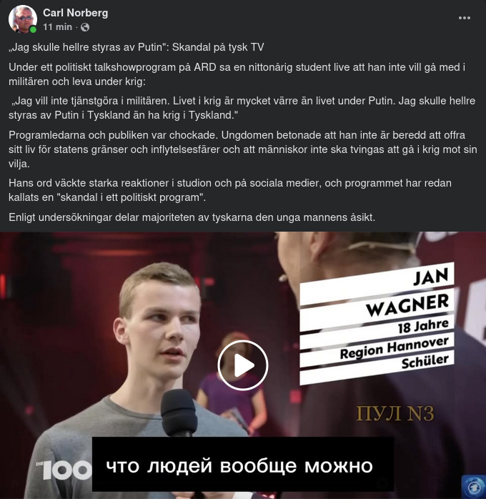 Hellre Putin Än Krig På Tysk TV