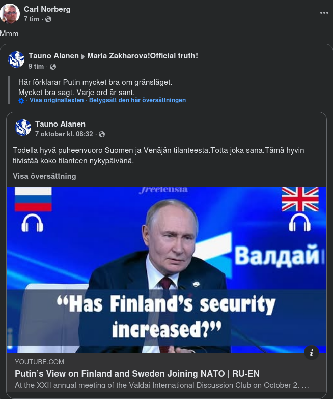 Putin Om Gränsläget Med Finland