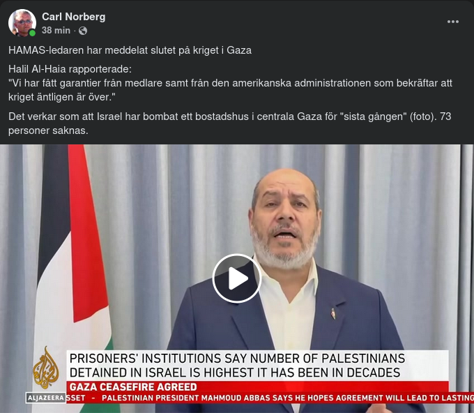 Hamas-Ledare Bekräftar Krigsslut