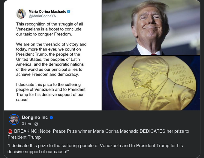 Maria Corina Machado Dedicerar Sitt Pris Till Trump